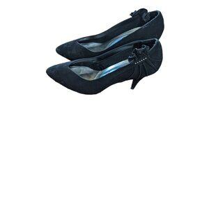 Soho Black Velvet Back Rhinestone Frill Heels Sz 8.5